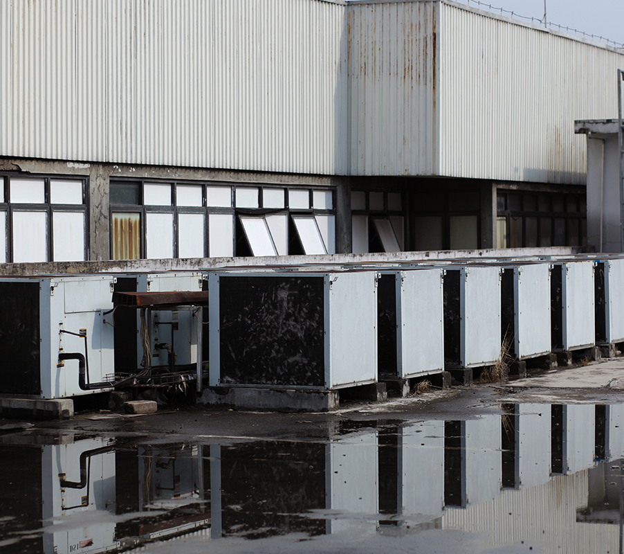 Ponding water before roof coating around commercial rooftop equipment